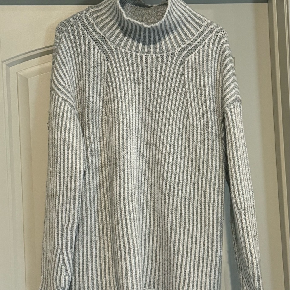 Worthington Women's Gray and White Striped Turtleneck Sweater